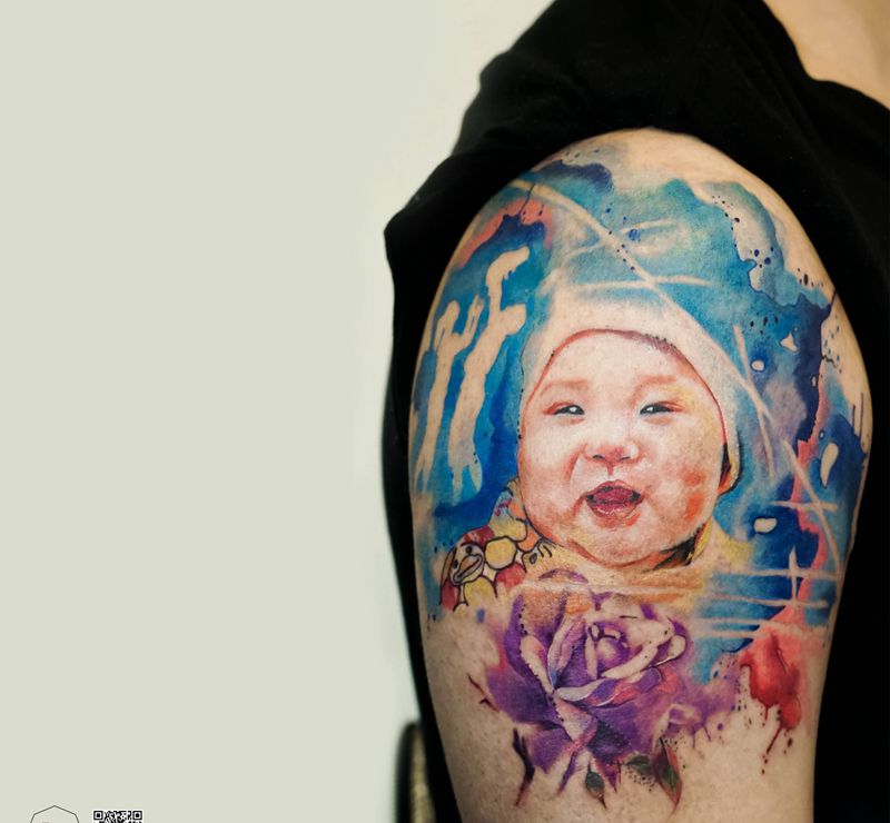 水彩肖像纹身图片_手臂手部水墨水彩纹身图案