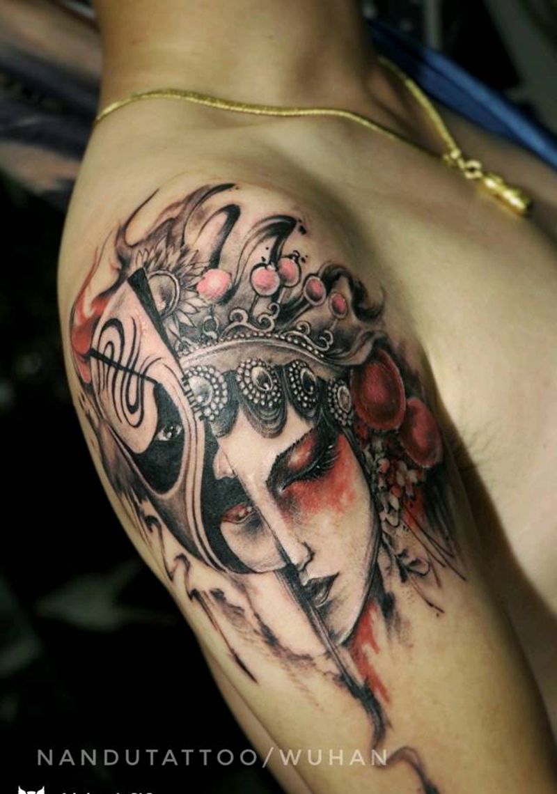 艺妓花旦纹身图片_传统习俗肖像清新人物原创武汉成品纹身图案