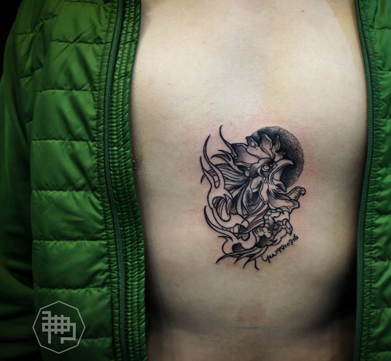 湖佛（HUFLOW）文化   纹身师SUGAR徐阁作品纹身图片_成品胸部欧美动物纹身图案