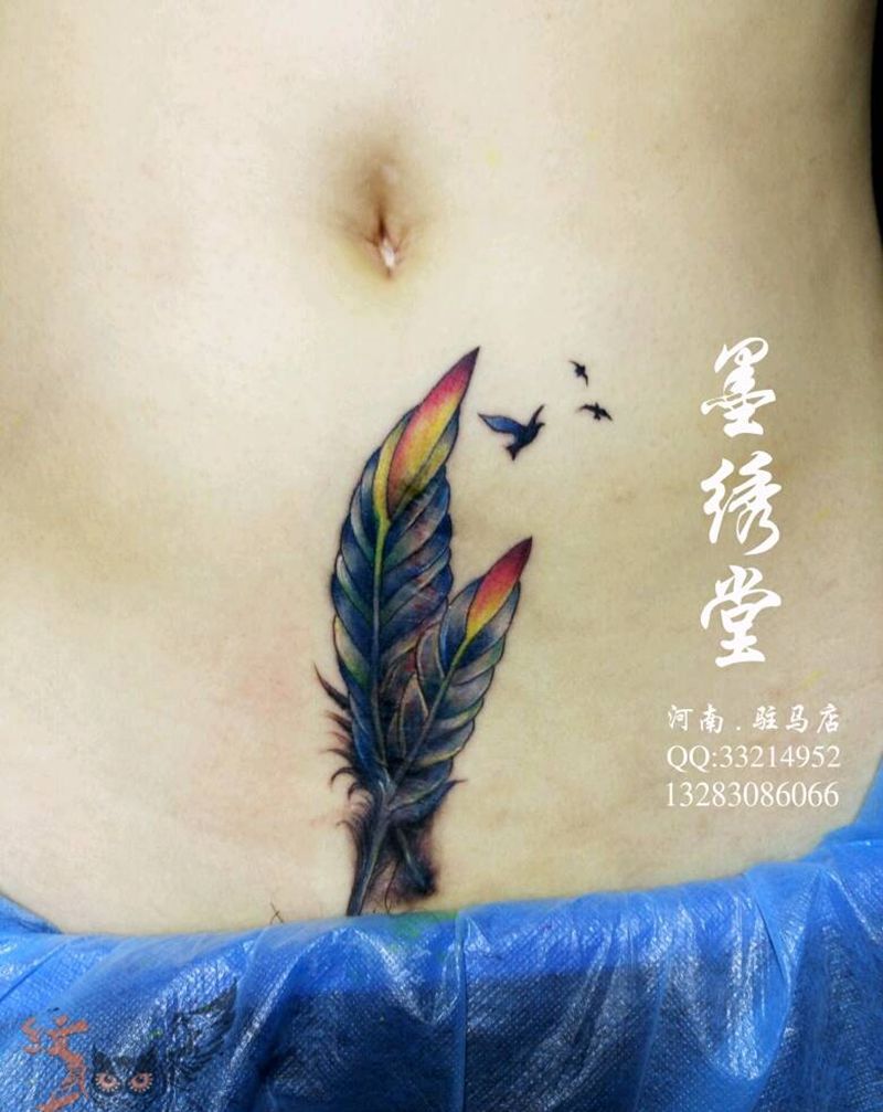 腹部盖疤纹身图片