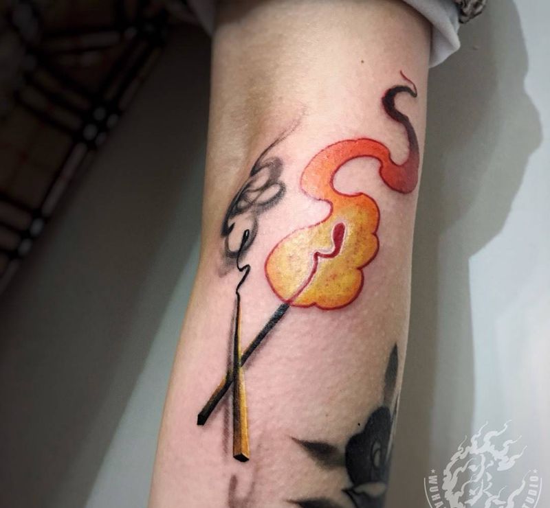 火柴纹身图片_手臂New School纹身图案