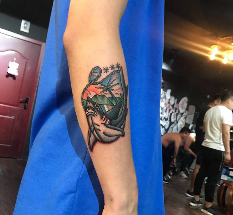 old school鱼纹身图片