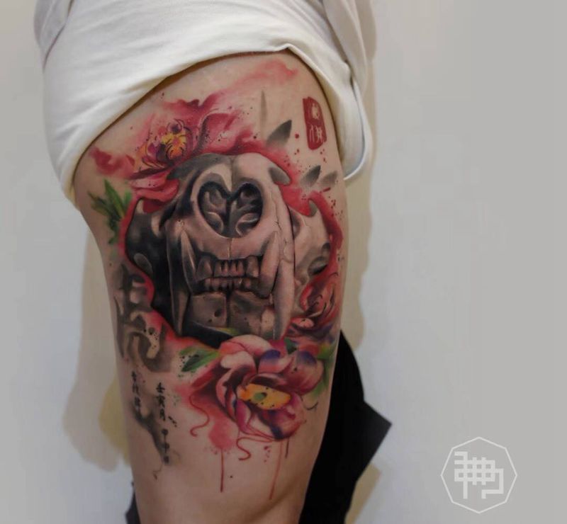 上海展会原创欧美纹身图片_成品腿部欧美国画纹身图案