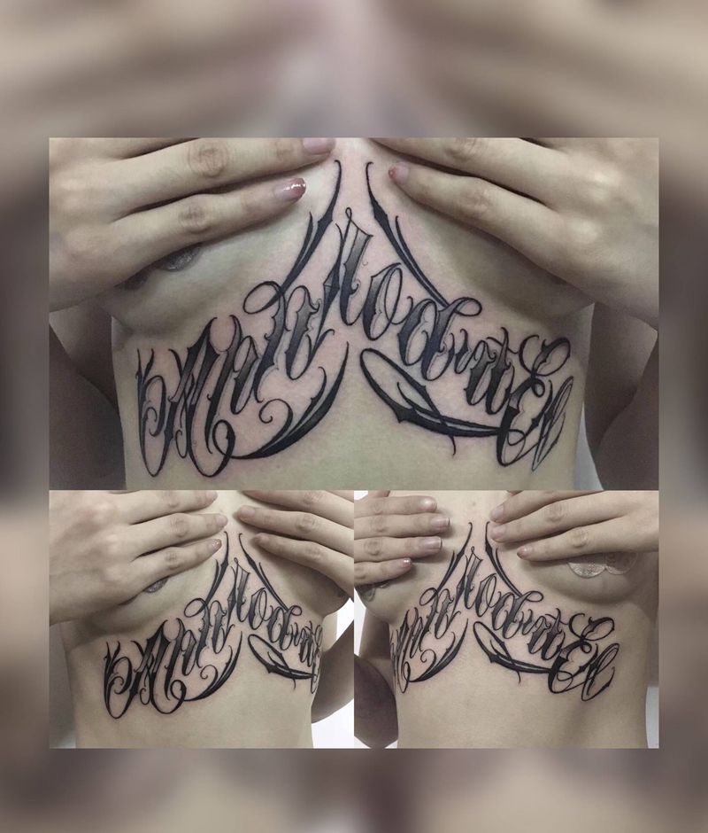 UVB2纹身图片_胸部腹部花体字纹身图案