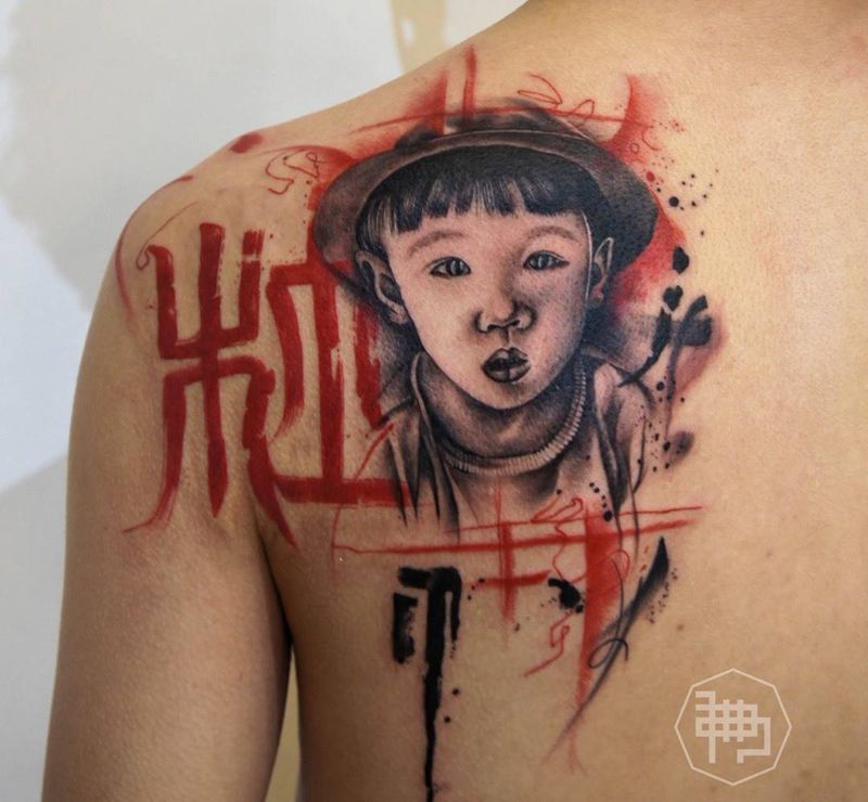 “杜”纹身图片_背部欧美人物纹身图案