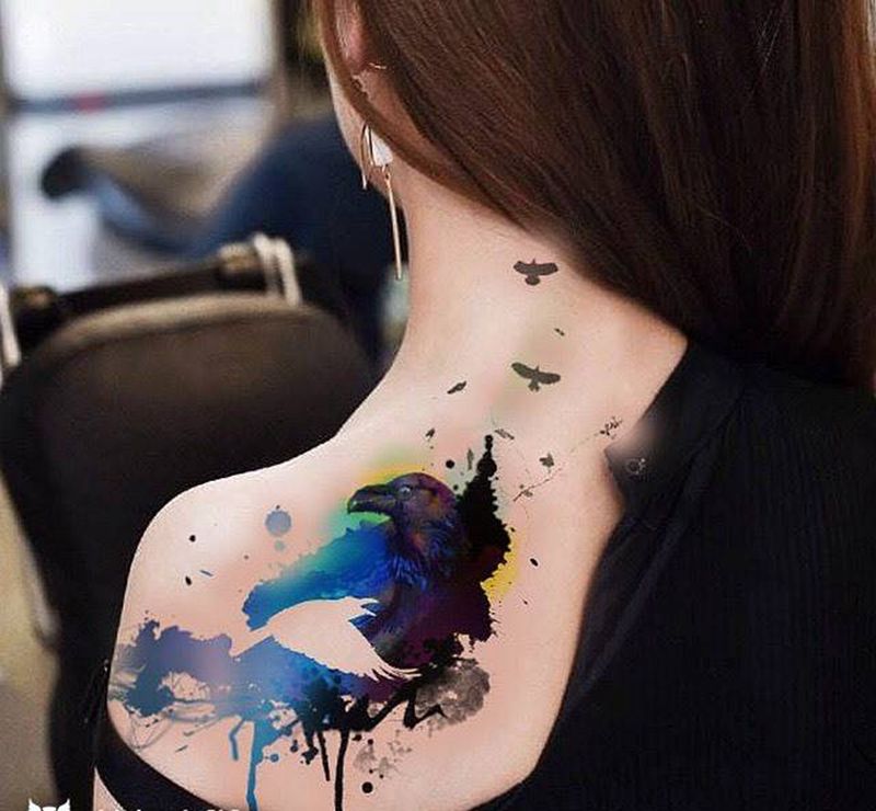 泼墨纹身图片_水彩水墨纹身图案