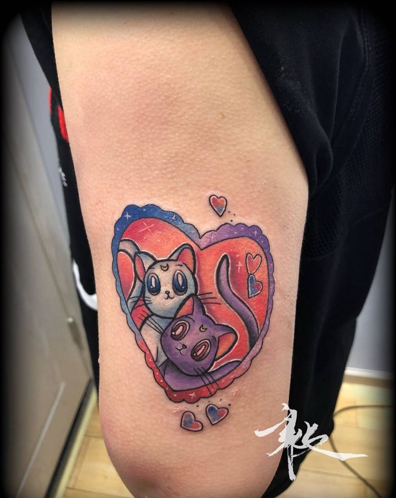 彩色小猫纹身图片