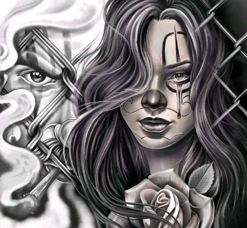 smoke纹身图片_花体字欧美写实chicano纹身图案