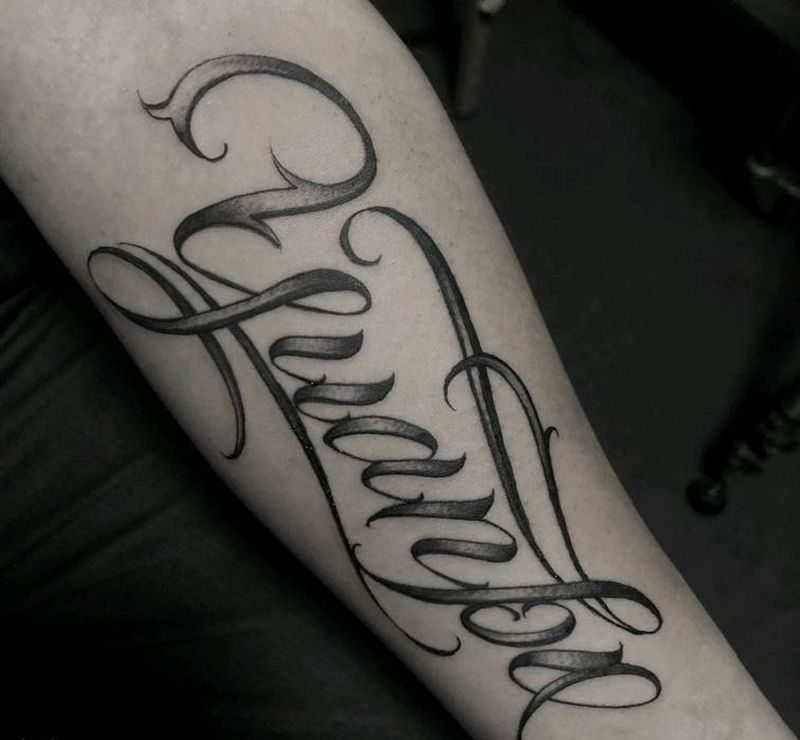 字母纹身图片_手部手臂花体字New School纹身图案