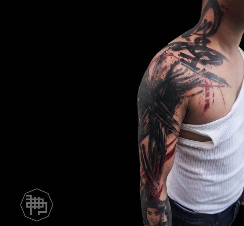 墨纹身图片_国画成品手臂原创纹身图案