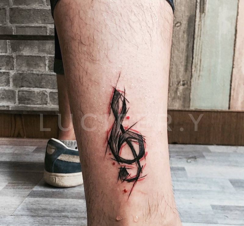 音符纹身图片_成品腿部清新几何纹身图案