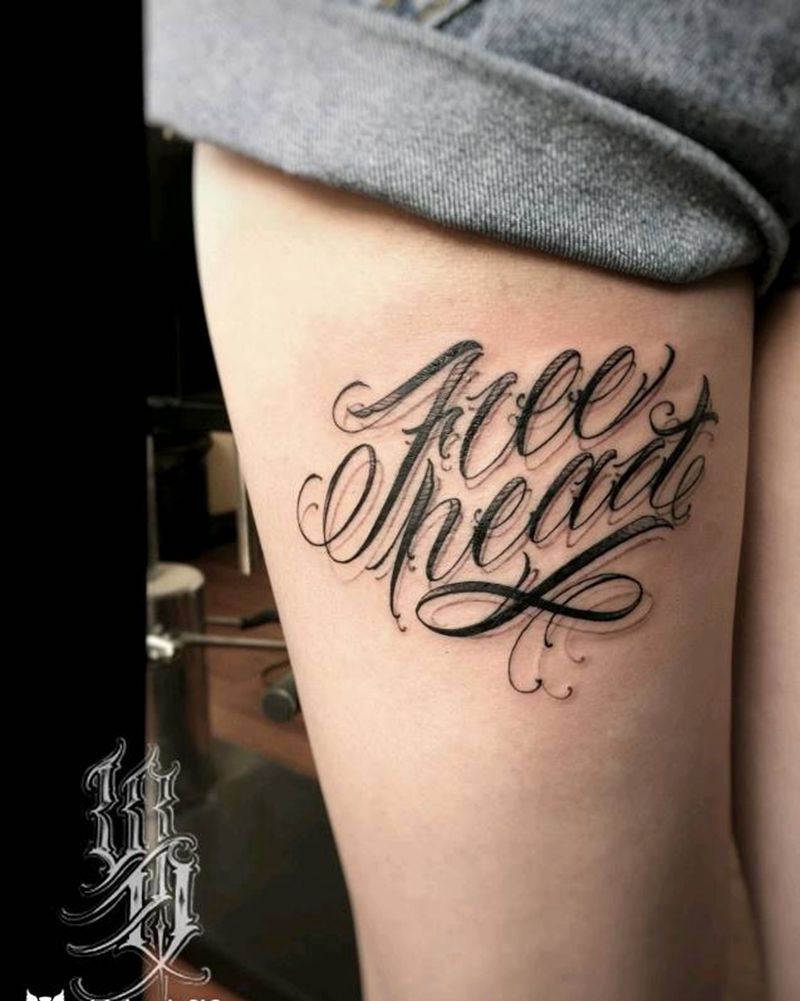 字母纹身图片_臀部腿部欧美清新成品纹身图案