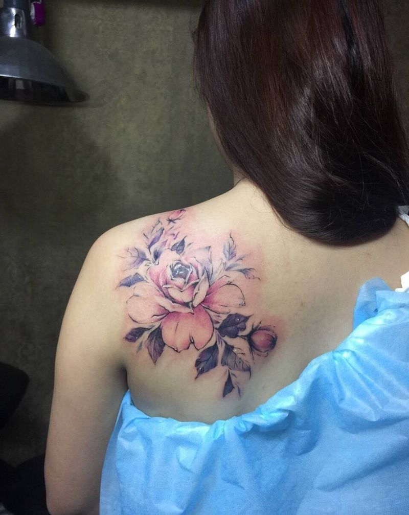 水墨牡丹纹身图片