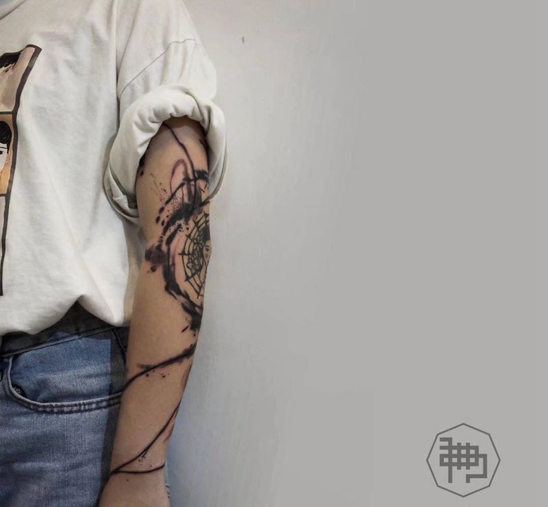 规则纹身图片_成品书法泼墨国画原创纹身图案