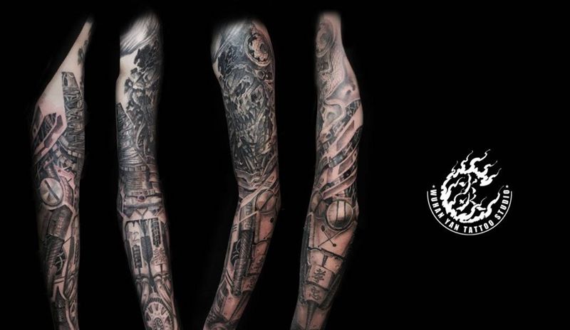 机械臂，遮盖纹身图片_手臂欧美写实纹身图案