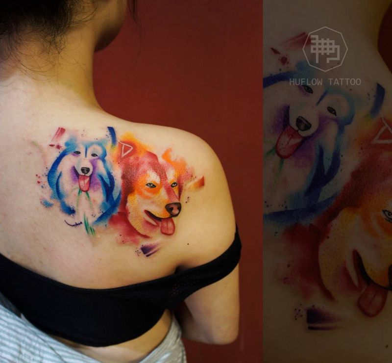 水彩纹身纹身图片_手稿成品插画颈部肩部胸部腹部腰部背部臀部纹身图案