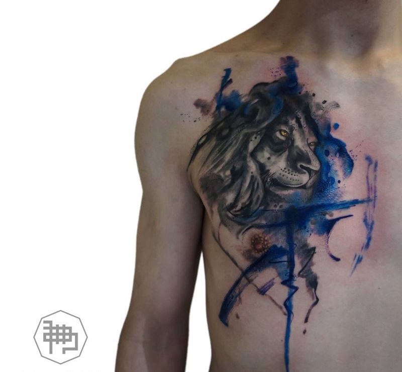 “狮”纹身图片_成品欧美国画动物原创纹身图案