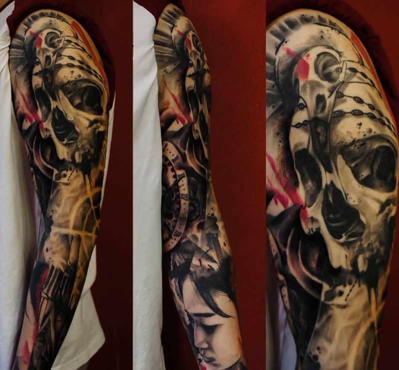 花臂纹身图片_成品手稿手臂手部欧美写实人物动物原创纹身图案