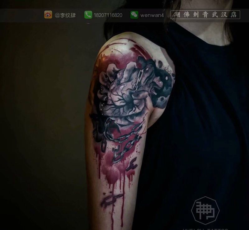 心脏纹身图片_成品手臂手部国画原创纹身图案