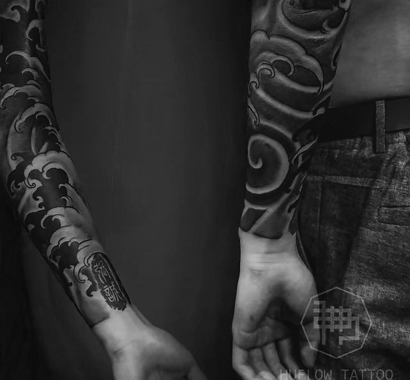 浪纹身图片_手臂成品传统原创纹身图案