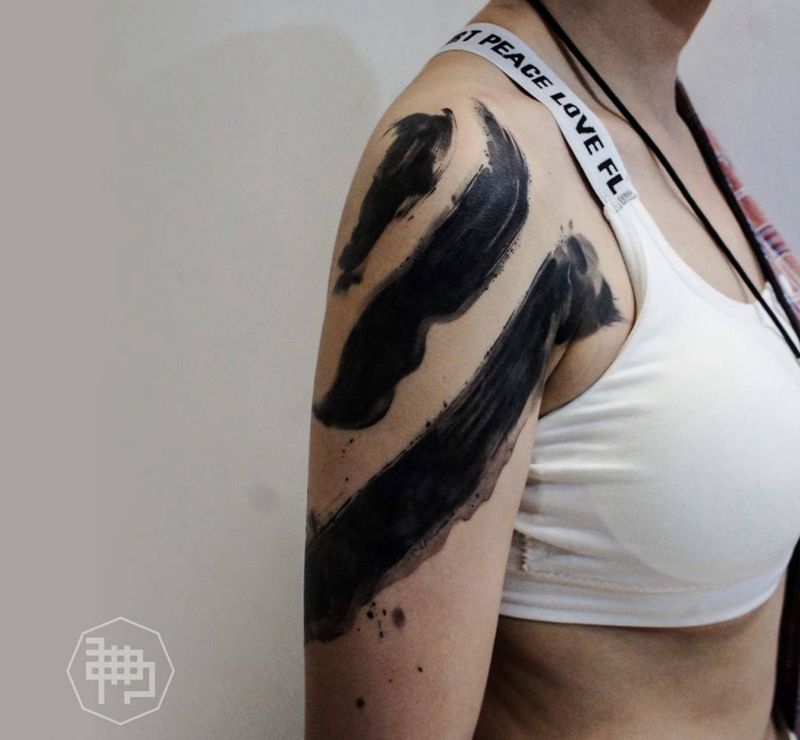 三纹身图片_成品手臂国画泼墨书法原创纹身图案