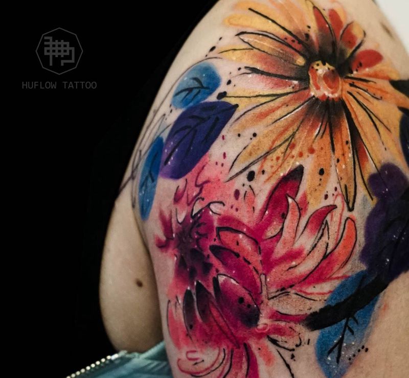 Freehand纹身图片_手臂手部水彩水墨纹身图案