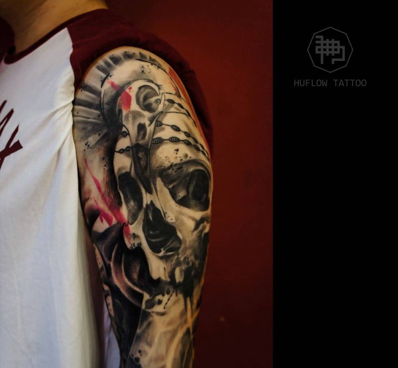 花臂头骨纹身图片