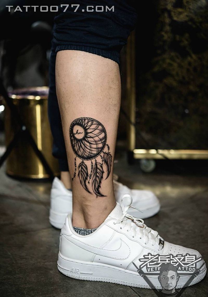 脚踝捕梦网纹身作品纹身图片_成品脚部清新纹身图案