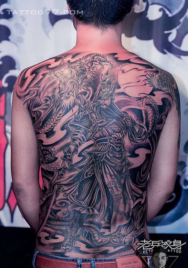 关公纹身图片_成品背部传统人物鬼神纹身图案