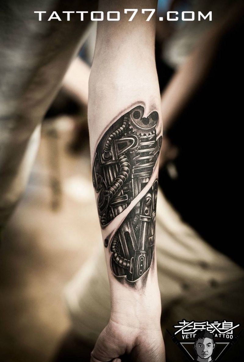 手部机械纹身作品纹身图片_成品手臂欧美静物纹身图案