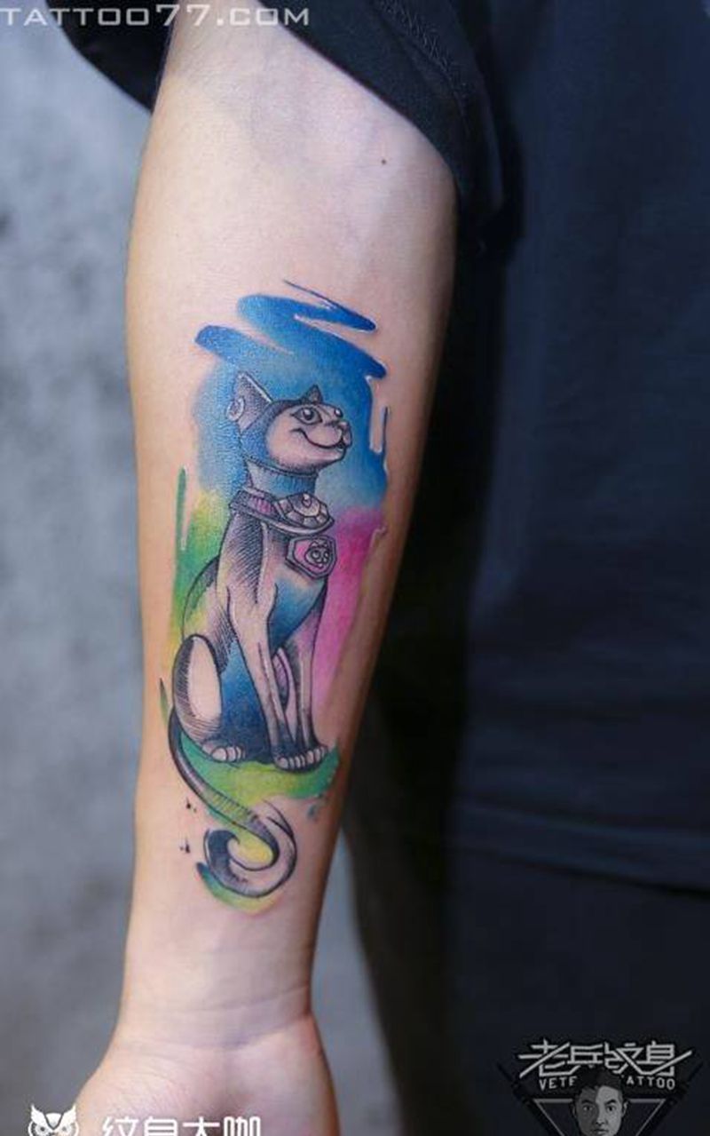 手部水彩猫咪纹身作品纹身图片