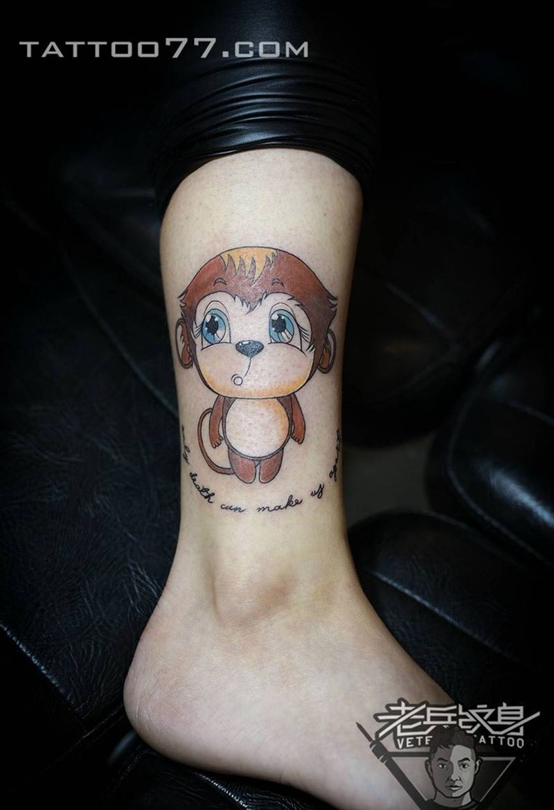 小腿可爱猴子纹身作品纹身图片