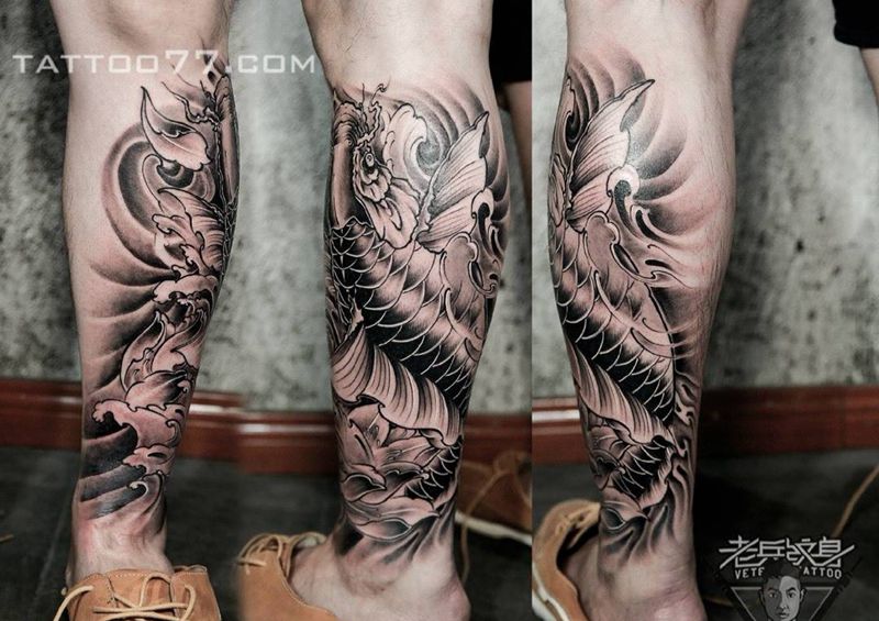 小腿鲤鱼纹身作品纹身图片