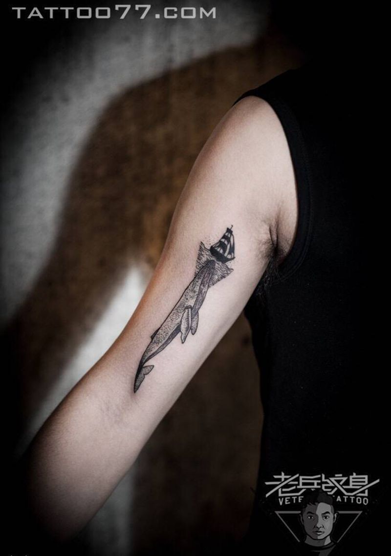 鲸鱼纹身作品纹身图片_成品手臂清新动物纹身图案