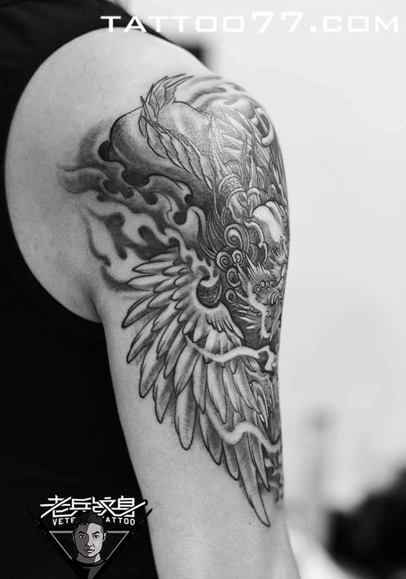大臂貔貅纹身作品纹身图片_成品手臂传统动物纹身图案