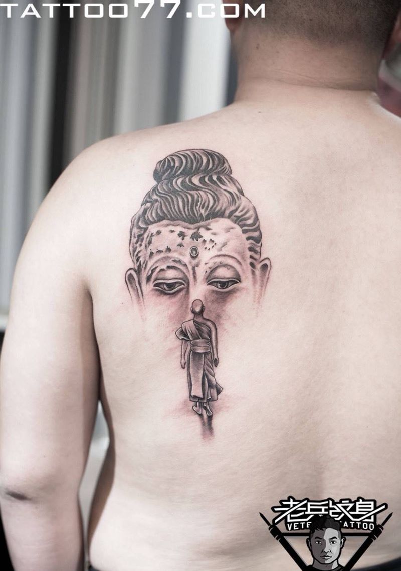 后背佛纹身作品纹身图片_成品背部传统人物纹身图案