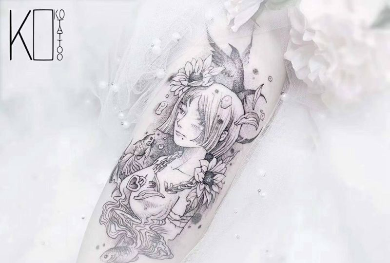 肖像定制纹身图片_手臂点刺一人一图定制设计插画设计纹身图案