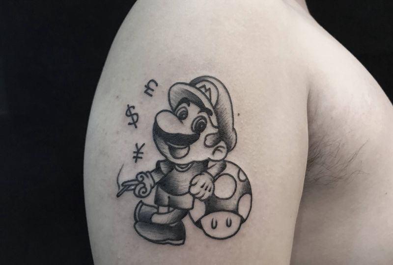 超级马里奥纹身图片_手臂Old School小清新纹身图案