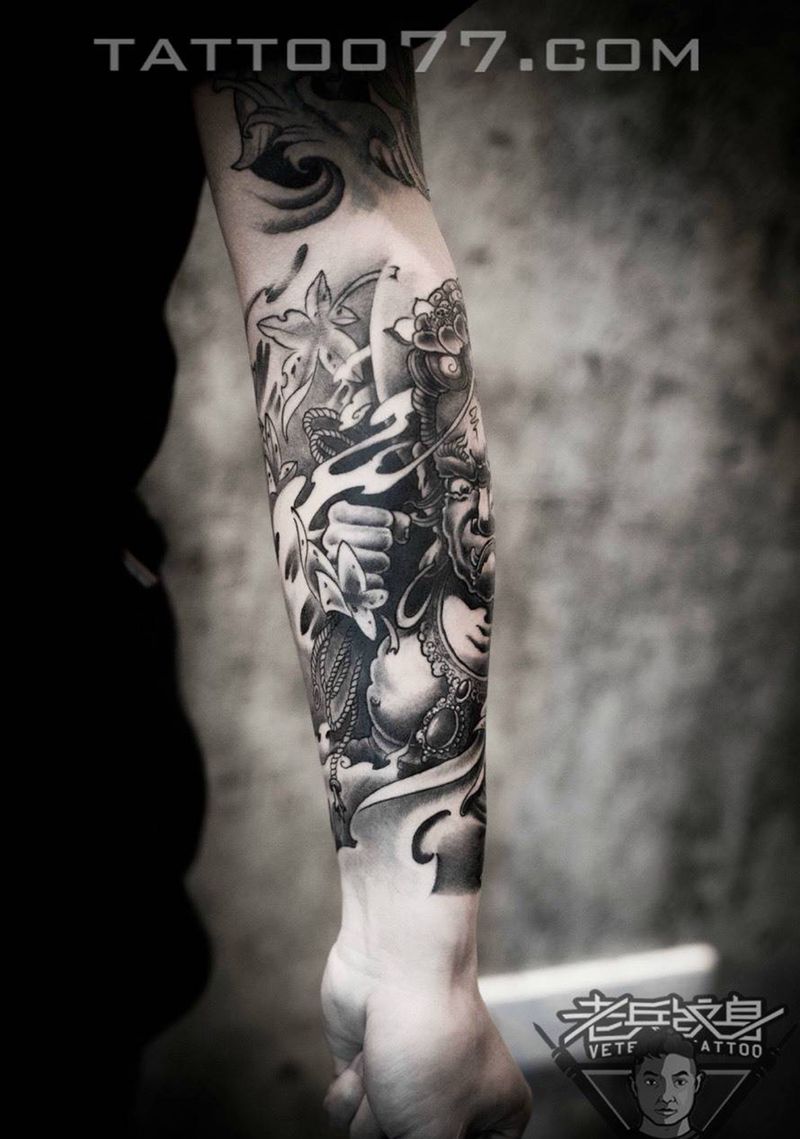 不动明王纹身作品纹身图片_成品手部传统鬼神纹身图案