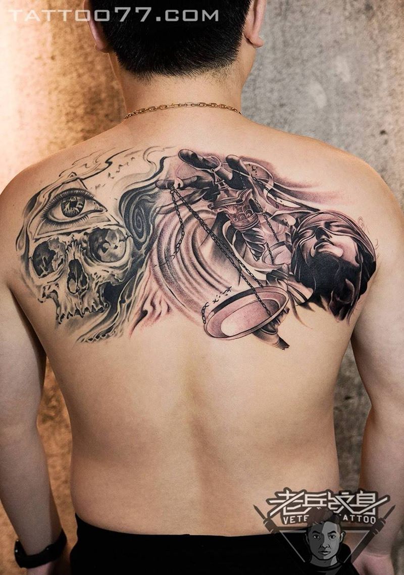 后背欧美纹身作品纹身图片_成品背部欧美人物纹身图案