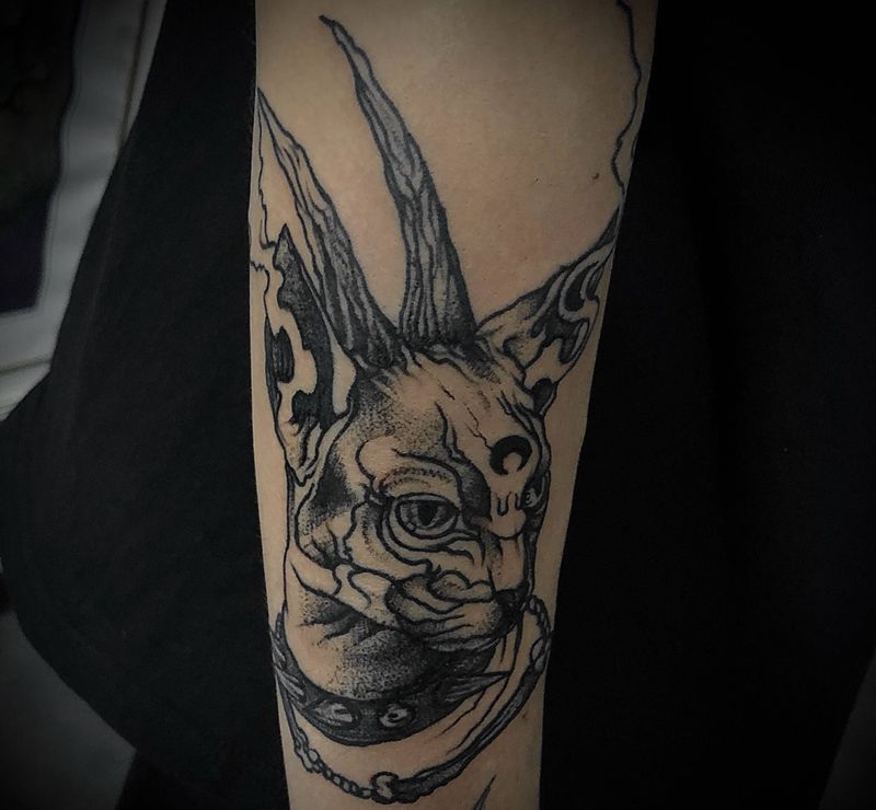 点刺 猫猫纹身图片_手臂点刺纹身图案