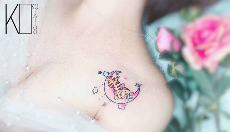 跳跳虎纹身图片_肩部Old SchoolNew School一人一图跳跳虎原创纹身图案