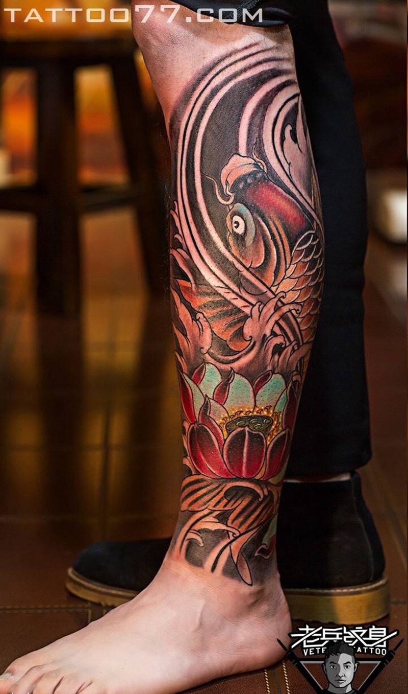 鲤鱼纹身图片_成品脚部传统动物原创纹身图案