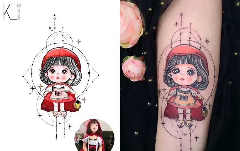 宝宝纹身图片_手臂水彩几何宝宝定制设计一人一图纹身图案