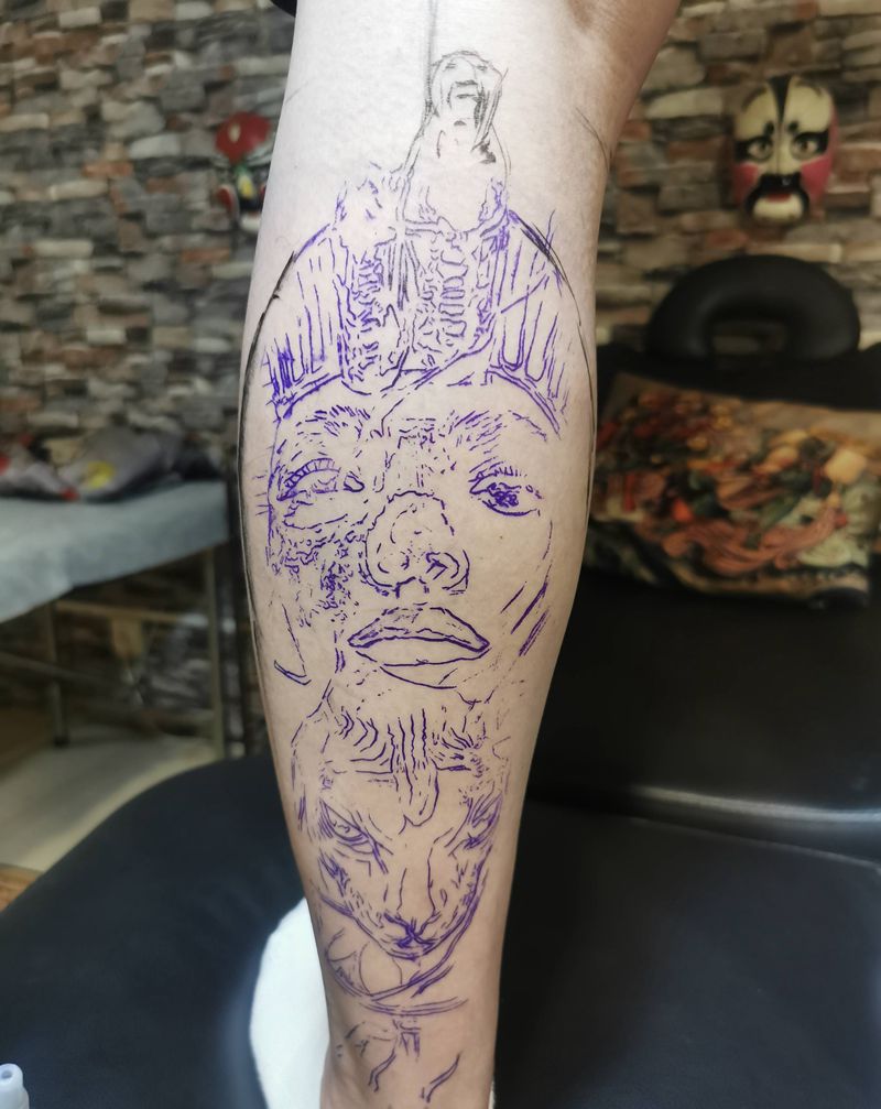 埃及使者纹身图片_腿部欧美写实纹身图案