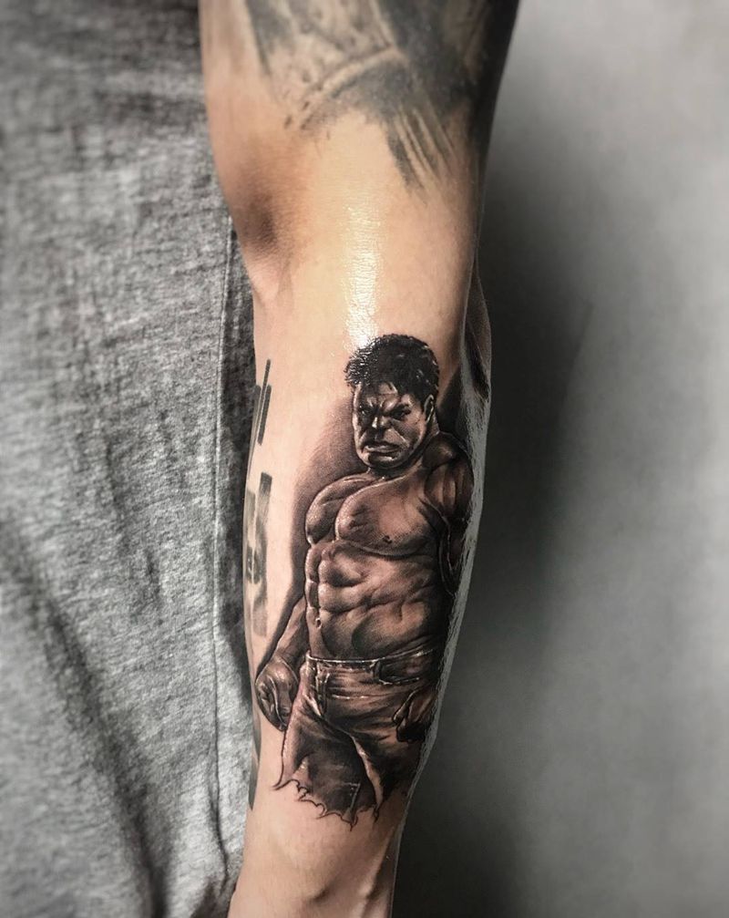 绿巨人纹身图片_成品手部手臂欧美写实肖像人物原创武汉纹艺刺刻纹身图案