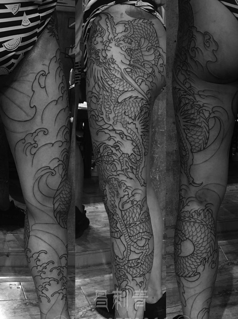 花腿龙未完成。纹身图片