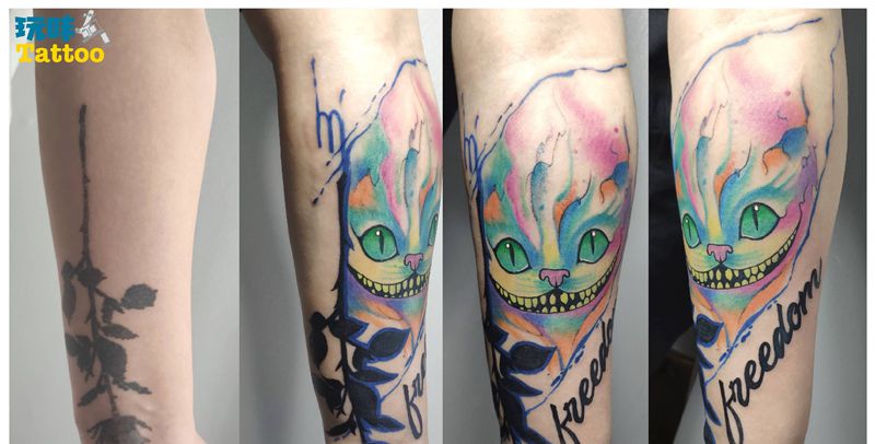 猫咪纹身图片_水彩纹身图案
