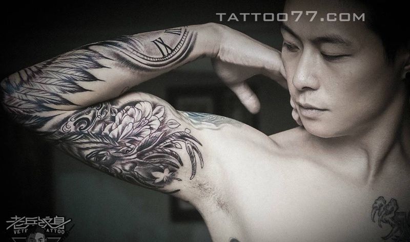 花臂印第安人纹身作品纹身图片_成品手臂肖像欧美人物纹身图案