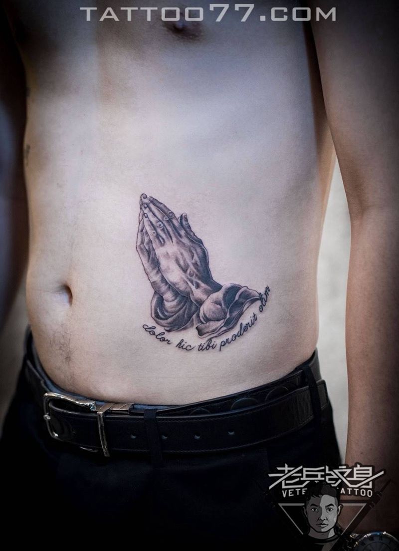 侧腰佛手纹身作品纹身图片_成品腰部欧美宗教纹身图案